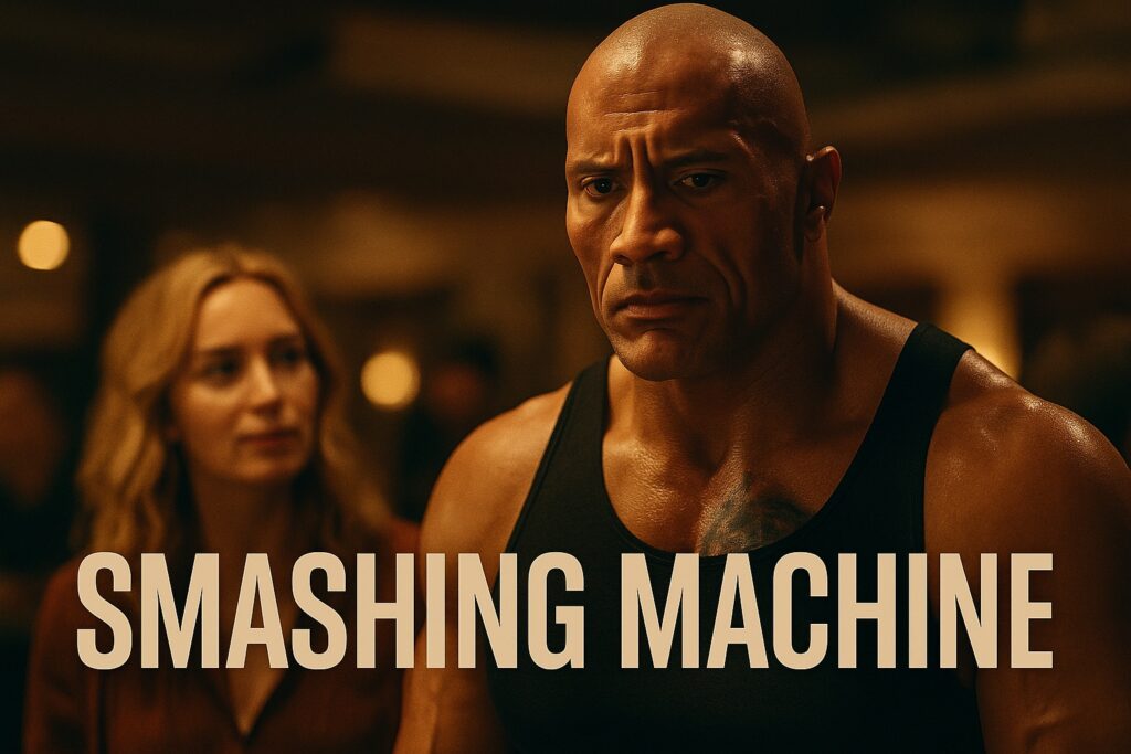 A serious moment between two characters, highlighting an intense expression on the muscular man in a sleeveless shirt, with a woman looking on in the background.